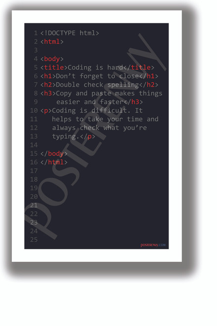 Coding is Hard - NEW Basic Software Engineering Instructional POSTER (ms334)