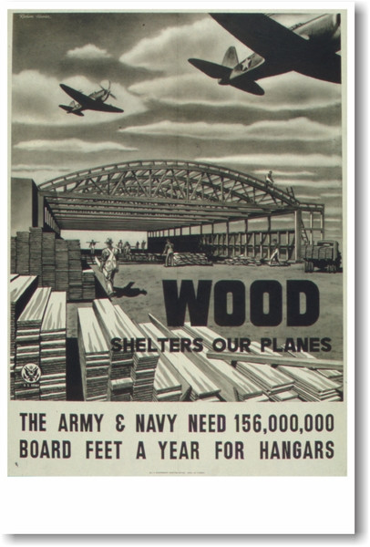 Wood Shelters Our Planes - Vintage WWII Reprint Poster