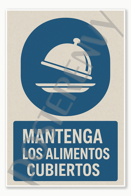 Keep Food Covered - Spanish Food Safety Restaurant Kitchen Poster Poster - 18 inch x 12 inch