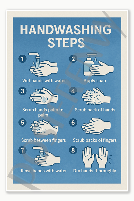 Step-by-step handwashing procedure - English Poster - 18 inch x 12 inch