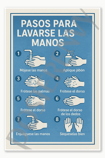 Step-by-step handwashing procedure - Spanish Poster - 18 inch x 12 inch