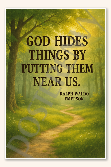 God hides things by putting them near us - Ralph Waldo Emerson Poster - 18 inch x 12 inch