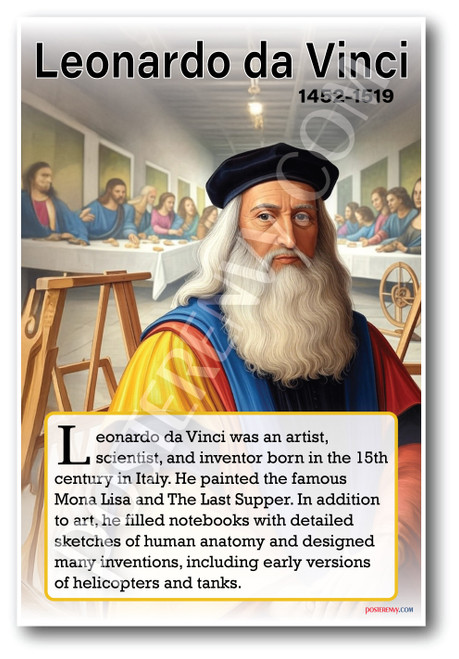 Leonardo Da Vinci - Renaissance Polymath - Biography Poster 18 x 12 inch