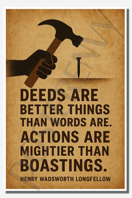Deeds are better things than words are. Actions are mightier than boastings - Henry Wadsworth Longfellow - Inspirational Poster - 18 inch x 12 inch
