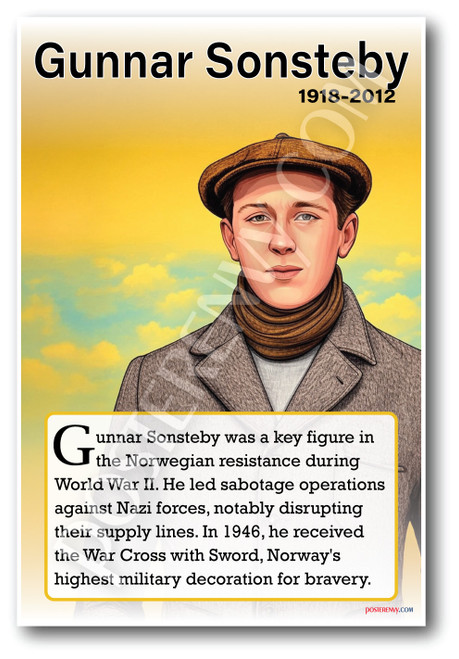 Gunnar Sonsteby - Norwegian WWII Hero - Biography Poster 18 x 12 inch