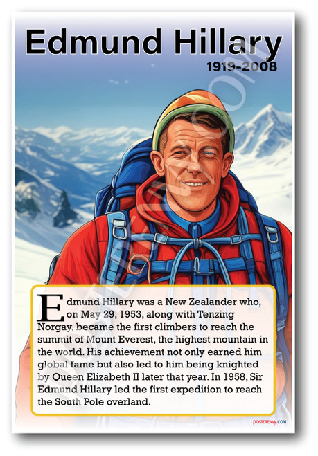 Edmund Hillary - Mountaineer & Explorer - Biography Poster 18 x 12 inch