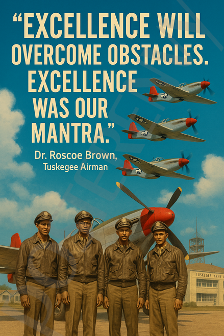 Tuskegee Airmen Famous Quote Poster – "Excellence Will Overcome Obstacles" – 18 inch x 12 inch