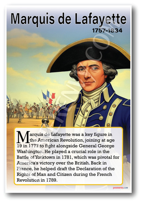 Marquis De Lafayette - Revolutionary War Hero - Biography Poster 18 x 12 inch