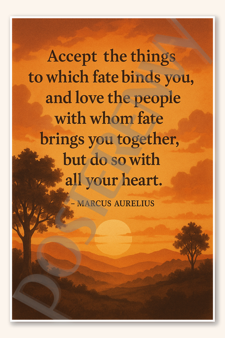 Accept the things to which fate binds you and love the people with whom fate brings you together but do so with all your heart - Marcus Aurelius Poster - 18 inch x 12 inch