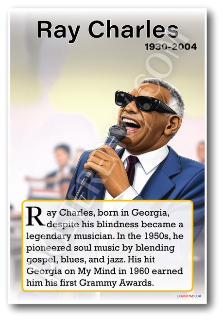 Ray Charles - Soul Music Pioneer - Biography Poster 18 x 12 inch