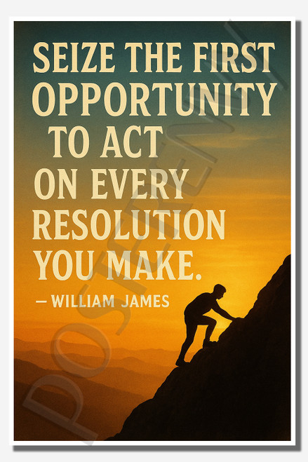 Seize the first opportunity to act on every resolution you make - William James - Inspirational Poster - 18 inch x 12 inch