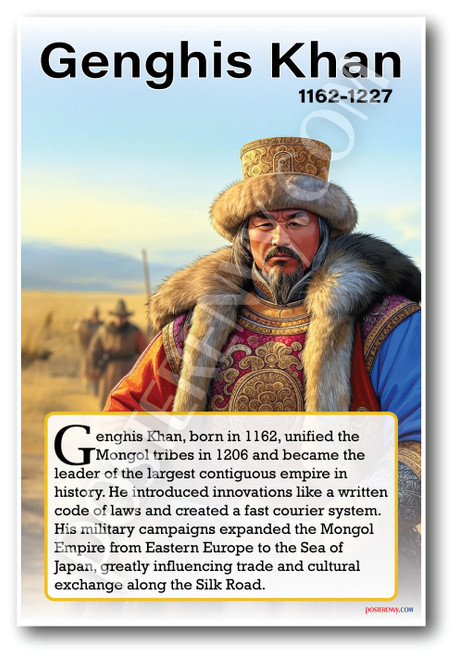 Genghis Khan - Mongol Empire Founder - Biography Poster 18 x 12 inch