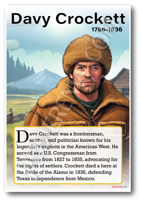 Davy Crockett - Folk Hero & Frontiersman - Biography Poster 18 x 12 inch