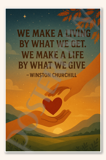 We make a living by what we get make a life by what give - Winston Churchill Poster - 18 inch x 12 inch