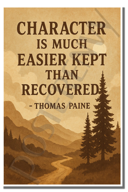 Character is much easier kept than recovered - Thomas Paine - Inspirational Poster - 18 inch x 12 inch