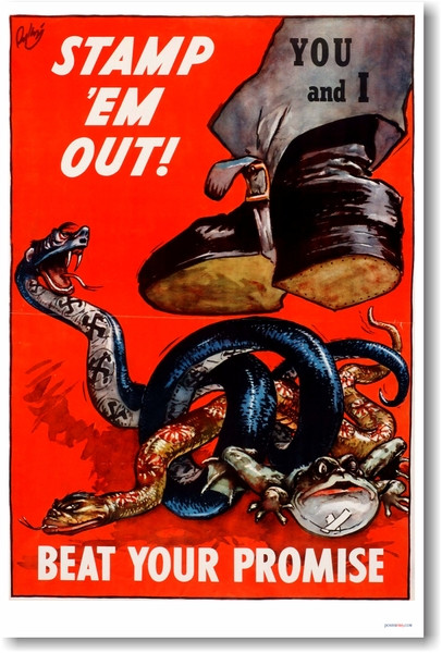 Stamp Em Out - Beat Your Promise - Vintage WW2 Reproduction Poster