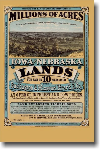 Millions of Acres Iowa & Nebraska Vintage Reprint Westward Expansion Poster American History (vi108)