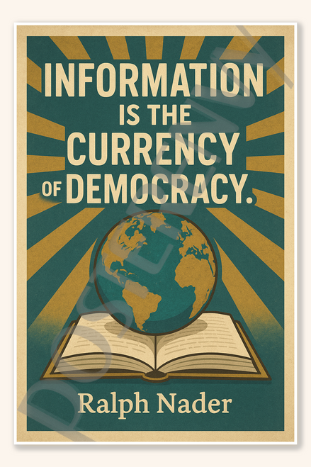 Information is the currency of democracy - Ralph Nader Poster - 18 inch x 12 inch