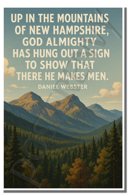 Up in the mountains of New Hampshire, God Almighty has hung out a sign to show that there He makes men - Daniel Webster - Inspirational Poster - 18 inch x 12 inch