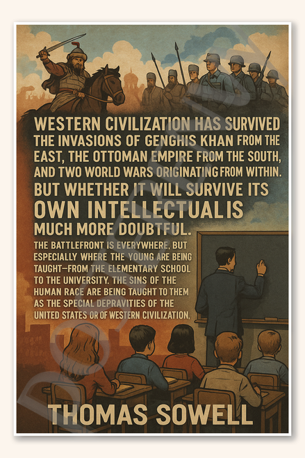 Western civilization has survived the invasions of Genghis Khan from the East - Thomas Sowell Poster - 18 inch x 12 inch