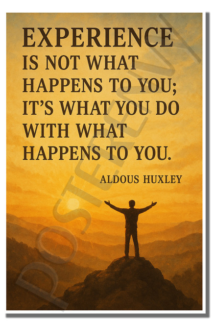 Experience is not what happens to you, it's what you do with what happens to you - Aldous Huxley - Inspirational Poster - 18 inch x 12 inch