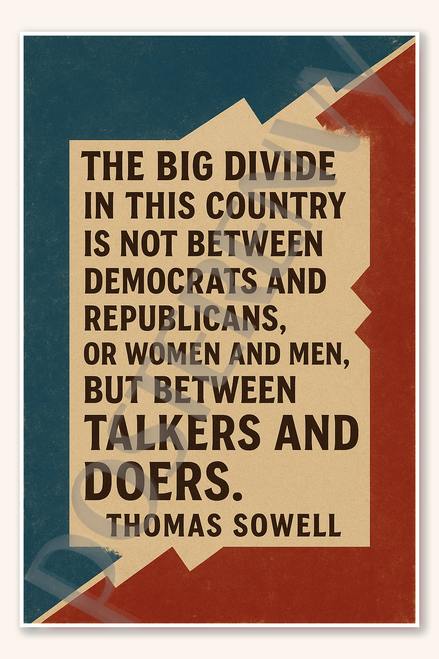 The big divide in this country is not between Democrats and Republicans - Thomas Sowell Poster - 18 inch x 12 inch