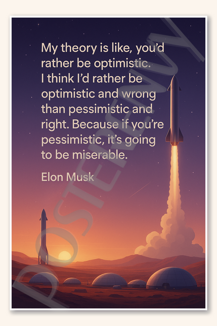 My theory is like you'd rather be optimistic - Elon Musk Poster - 18 inch x 12 inch