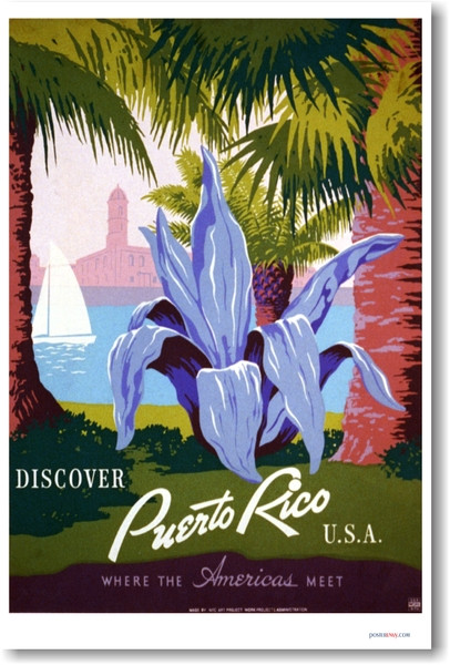 Discover Puerto Rico U.S.A. - NEW Vintage Retro Poster