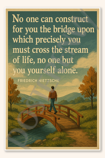 No one can construct for you the bridge upon which precisely you must cross the stream of life no one but yourself alone - Friedrich Nietzsche Poster - 18 inch x 12 inch