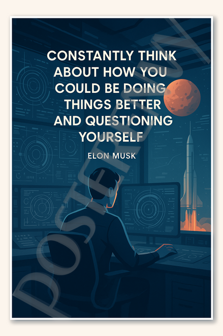 Constantly think about how you could be doing things better and questioning yourself - Elon Musk Poster - 18 inch x 12 inch