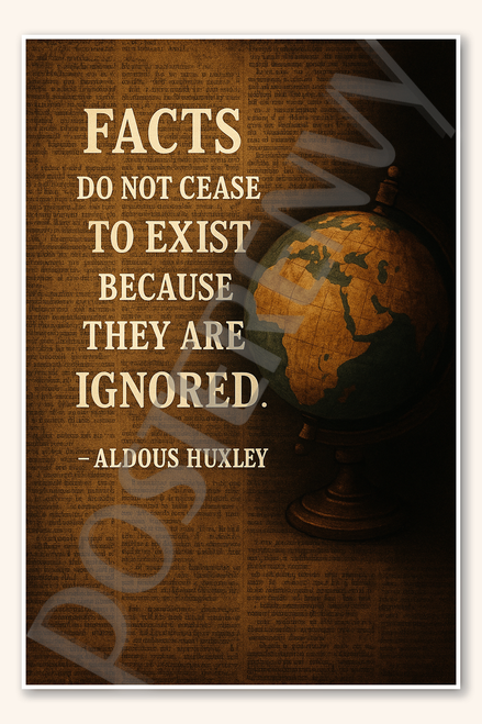 Facts do not cease to exist because they are ignored - Aldous Huxley Poster - 18 inch x 12 inch