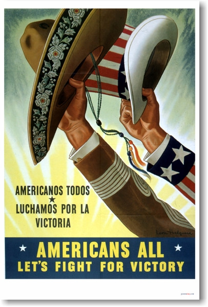Americans All - Let's Fight For Victory - Vintage Reproduction Poster