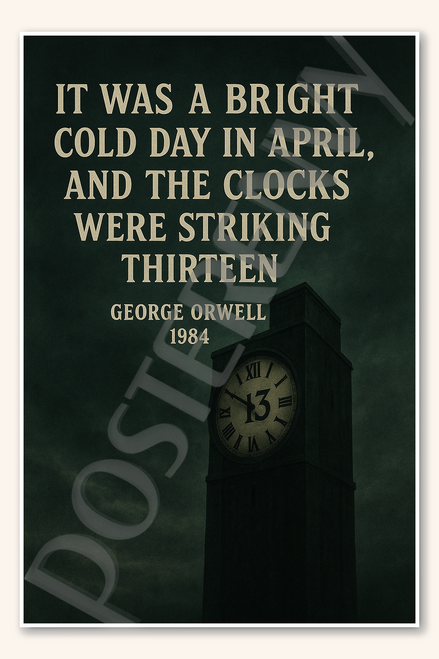 It was a bright cold day in April, and the clocks were striking thirteen - George Orwell 1984 Poster - 18 inch x 12 inch
