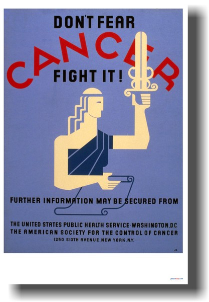 Don't Fear CANCER Fight It! - NEW Vintage Health Poster