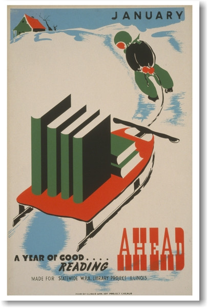 January - A Year of Good Reading Ahead - NEW Vintage Poster