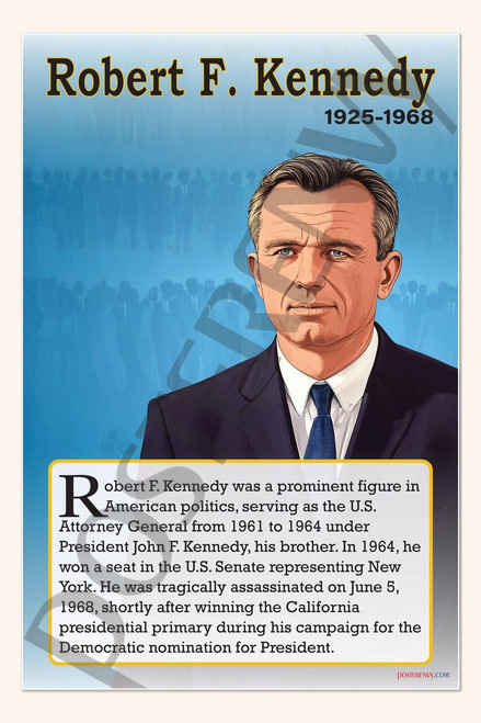 Robert F. Kennedy - U.S. Senator & Civil Rights Leader - Biography Poster 18" x 12"