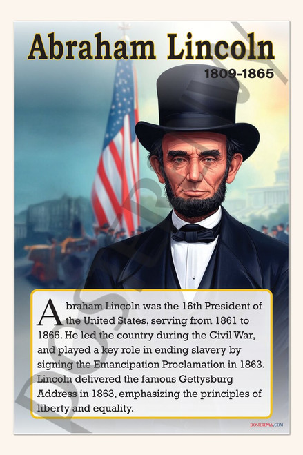 Abraham Lincoln - 16th President of the United States - Biography Poster 18" x 12"