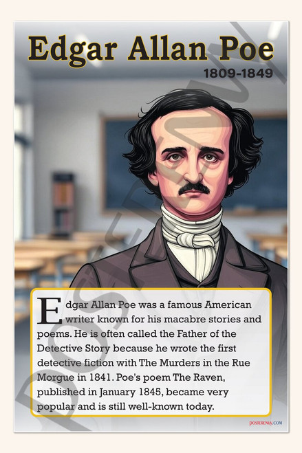 Edgar Allan Poe - Master of Gothic Fiction - Biography Poster 18" x 12"