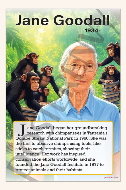 Jane Goodall - Primate Researcher & Conservationist - Biography Poster 18" x 12"