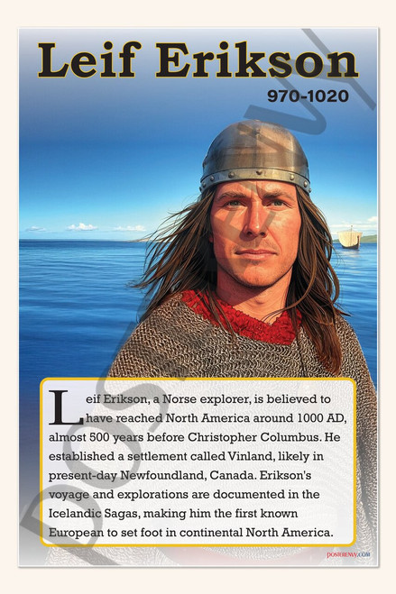 Leif Erikson - Norse Explorer of North America - Biography Poster 18" x 12"