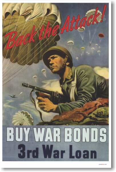 Back the Attack - Buy War Bonds - 3rd War Loan - NEW Vintage WW2 Poster