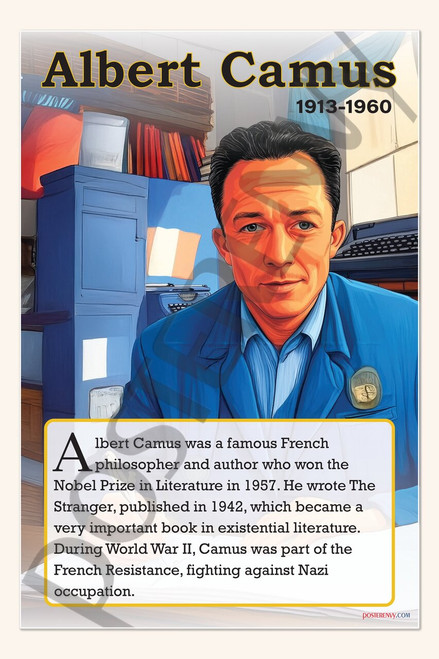 Albert Camus - Nobel Prize-Winning Writer & Philosopher - Biography Poster 18" x 12"