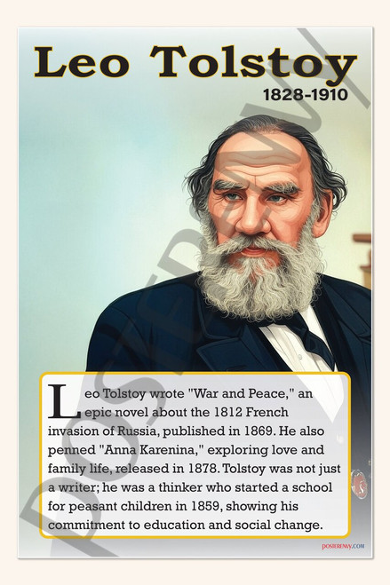 Leo Tolstoy - Russian Novelist & Philosopher - Biography Poster 18" x 12"