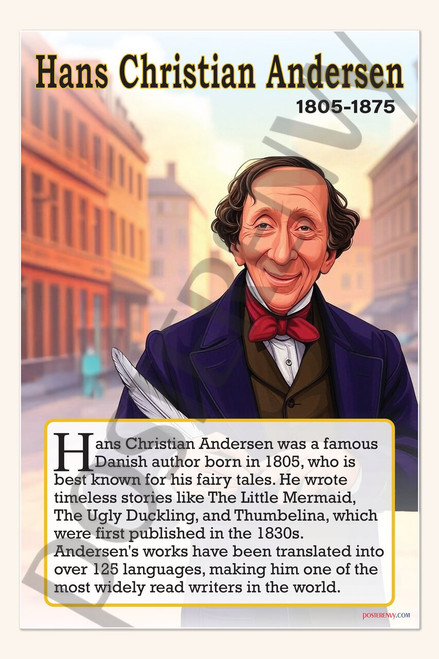 Hans Christian Andersen - Fairy Tale Author - Biography Poster 18" x 12"