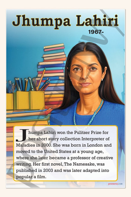 Jhumpa Lahiri - Pulitzer Prize-Winning Author - Biography Poster 18" x 12"
