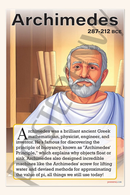Archimedes of Syracuse - Ancient Greek Mathematician - Biography Poster 18" x 12"
