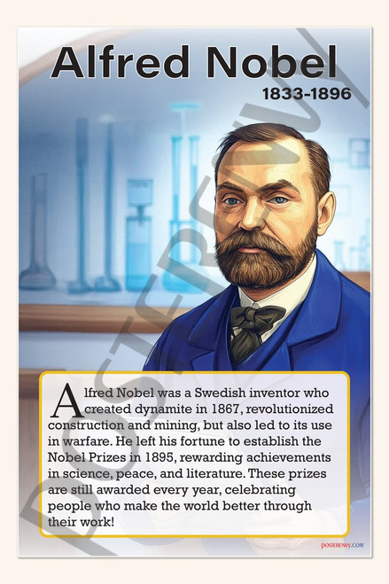 Alfred Nobel - Scientist & Nobel Prize Founder - Biography Poster 18" x 12"