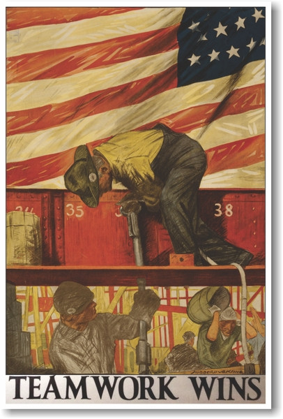 Teamwork Wins! - NEW Vintage WWI Reprint Poster
