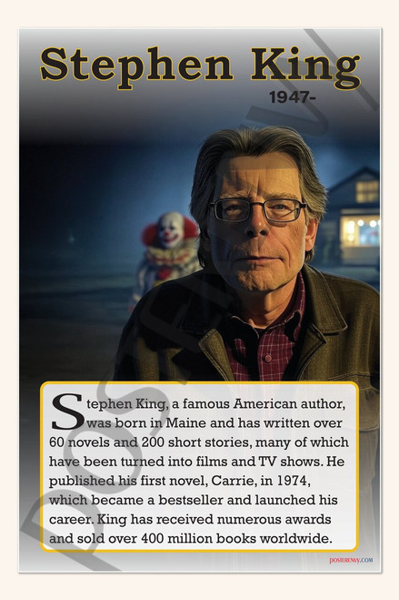 Stephen King - Master of Horror & Bestselling Author - Biography Poster 18" x 12"