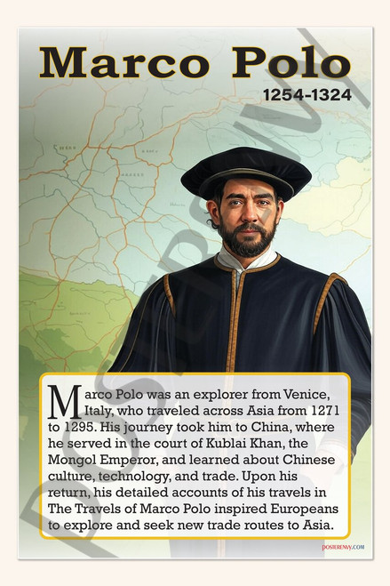 Marco Polo - Venetian Explorer & Merchant - Biography Poster 18" x 12"